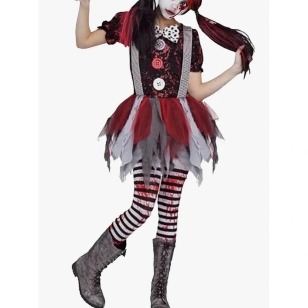 Spirit Halloween Clown Costume Kids Med(8-10) Black Red Splatter Tutu Dress Only